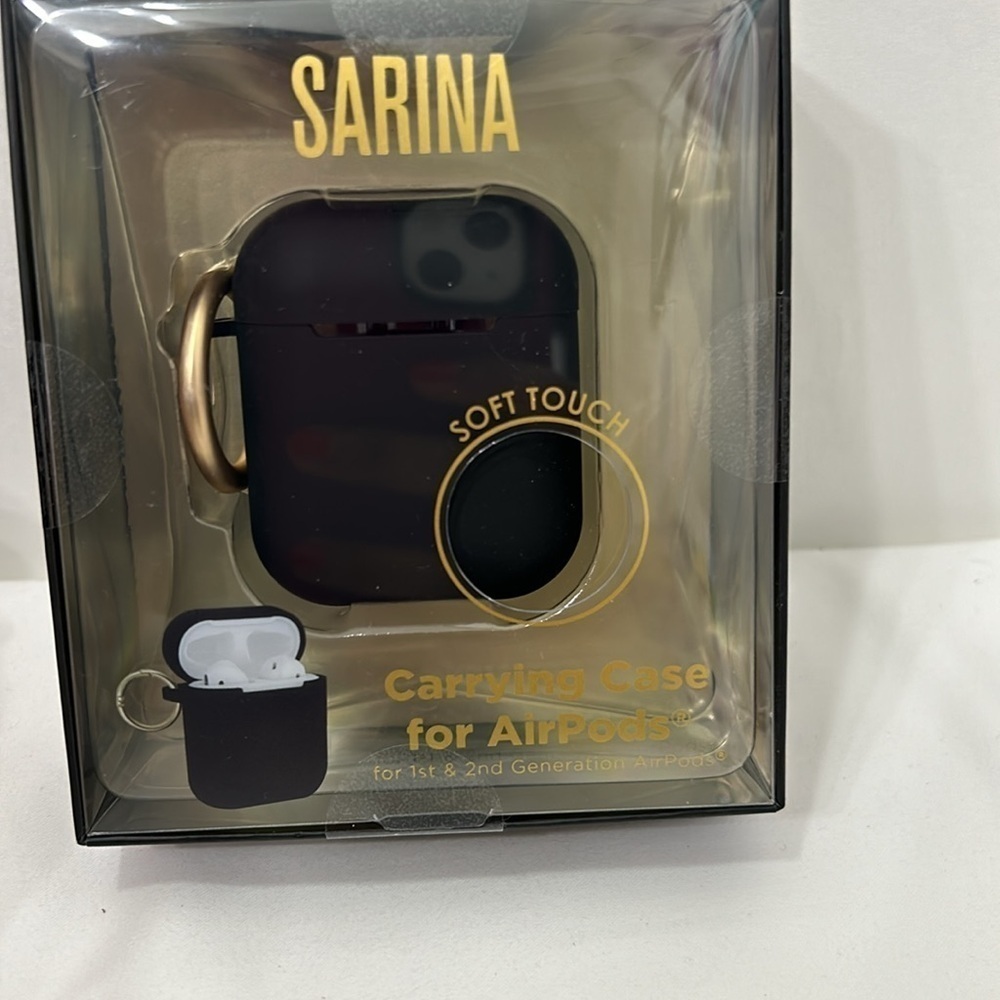 Sarina Black Soft Touch Carrying Case for AirPods 1st & 2nd‎ Gen with Gold Clip